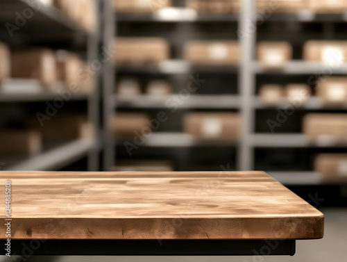 Empty Wooden Table Top with...