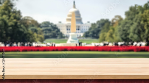 Empty Wooden Table Top with...