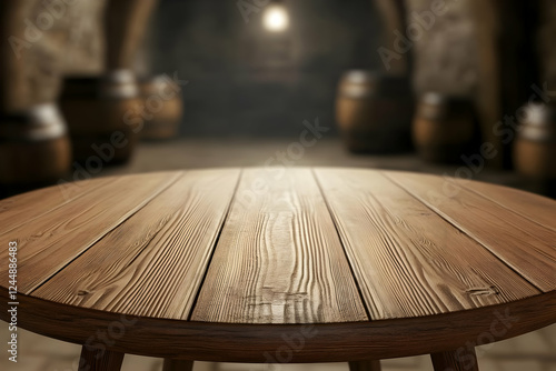 Empty round wooden table in...