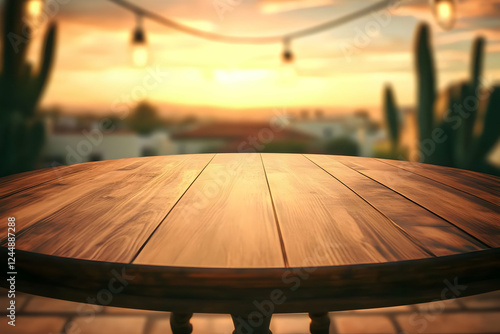 Empty Round Wooden Table At...
