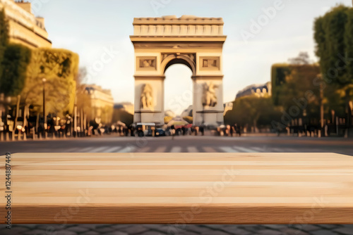 Empty Wooden Table Top with...