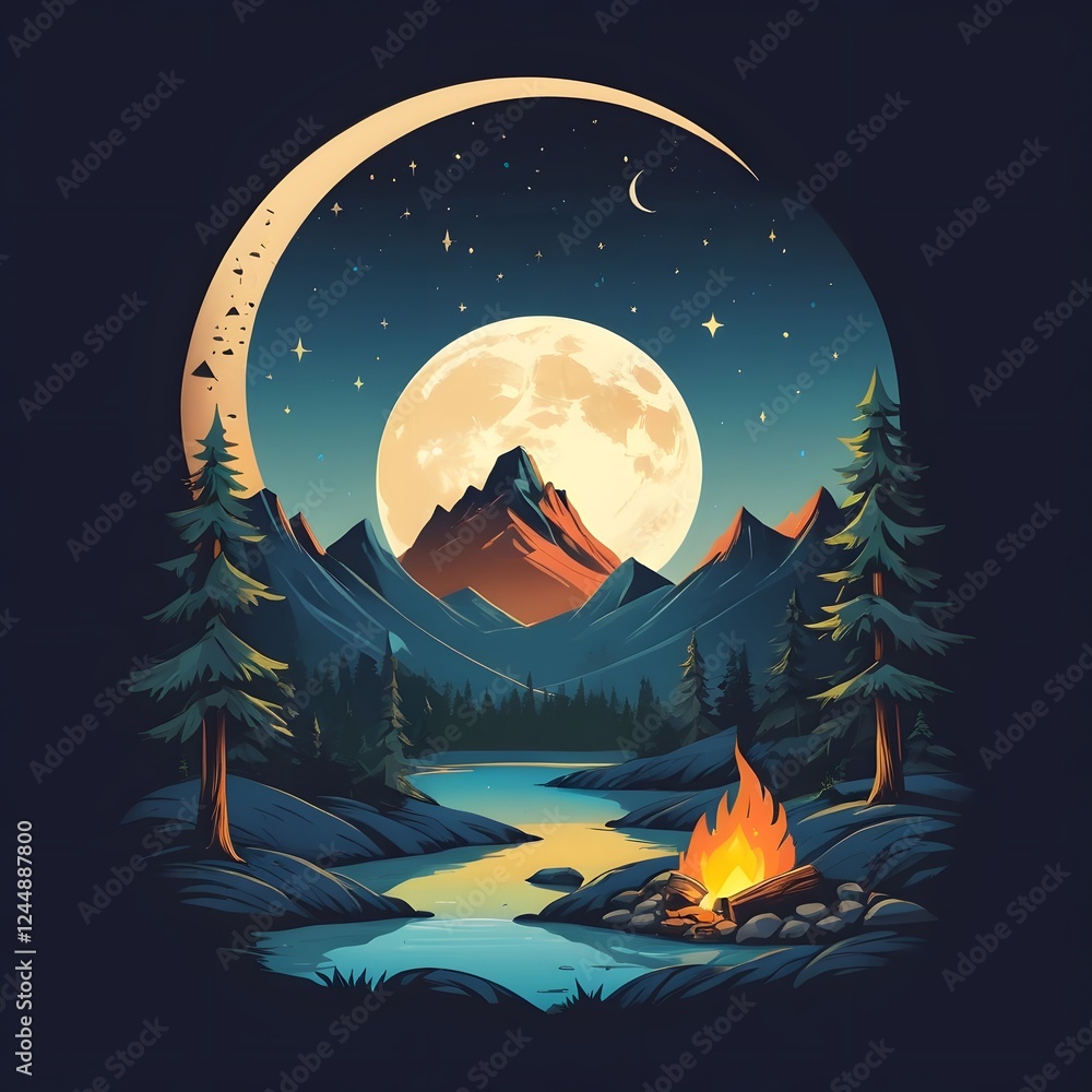 Fototapeta premium Camping t-shirt design, Camping and Adventure T-shirt design, Camper t-shirt and mountain t-shirts designs