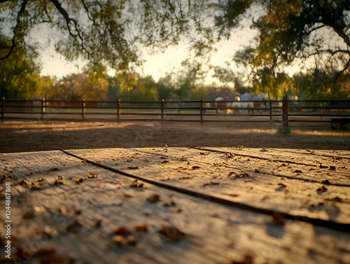 Wooden Table at Sunset with...