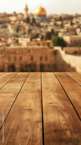 Empty Wooden Table Top with...