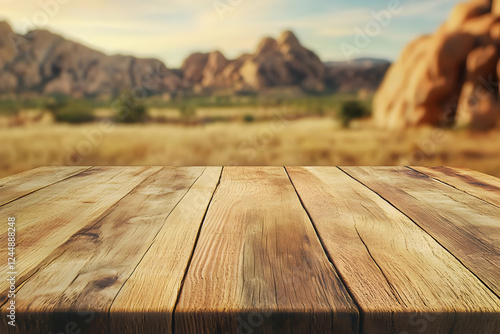 Empty Wooden Table Top with...