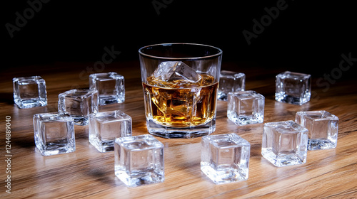 Glass of Amber Liquid Sits ...