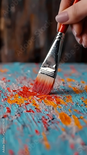 Artist applies red paint to...