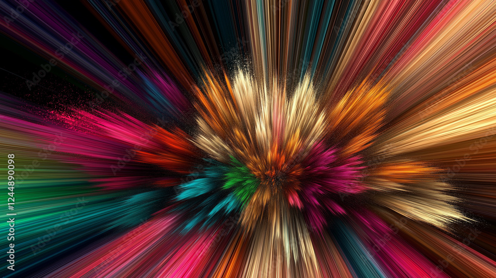 Abstract 3D explosion of colorful Holi festival powder bursts in pink, orange, blue, and white against a dark background, symbolizing joy, creativity, and celebration. Abstract 3D explosion of colorful Holi festival powder bursts in pink, orange, blue, and white against a dark background, symbolizing joy, creativity, and celebration.
