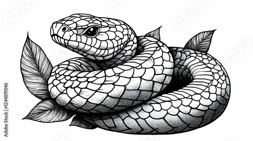 Intricate Coiled Snake Illu...