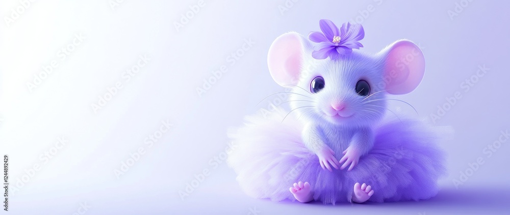Cute cartoon mouse wearing lavender tutu and flower. Cute cartoon mouse wearing lavender tutu and flower.