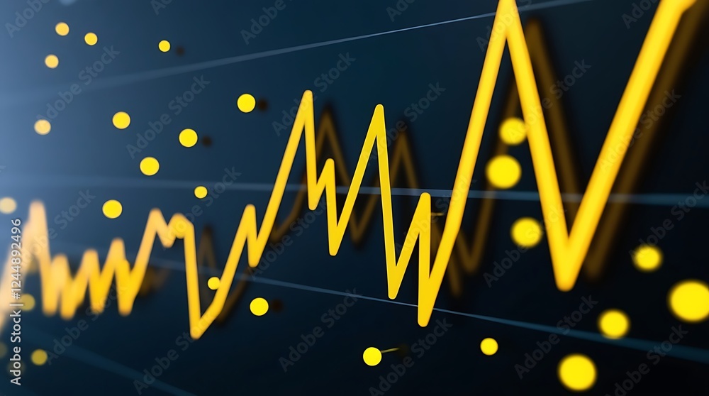 Obraz premium Stock market data with glowing financial chart and futuristic digital analytics. Economic trends, business forecasting, investment strategies, and cryptocurrency tracking.