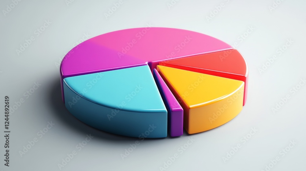 Obraz premium A professional pie chart depicting monthly expense distribution, with bright segments for categories like rent, groceries, and entertainment, set against a simple gray background.