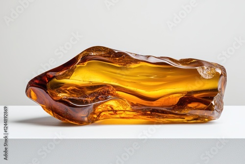 A polished amber sculpture showcasing rich colors and organic shapes.