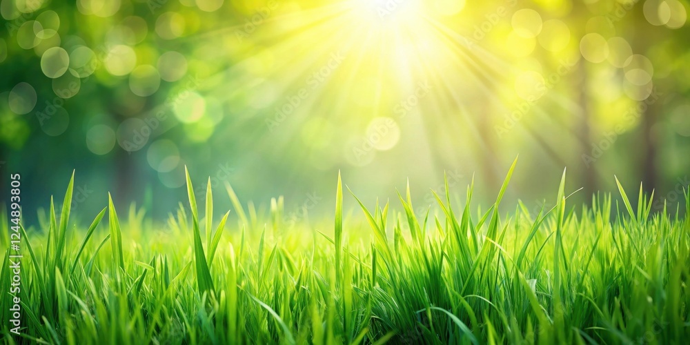 Obraz premium Vibrant Green Grass Blades Illuminated by Sunbeams in a Lush Natural Setting
