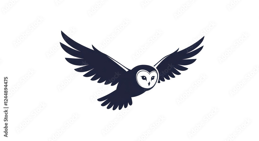 Obraz premium A stylized barn owl in flight graceful wings spread wide