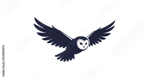 A stylized barn owl in flight graceful wings spread wide