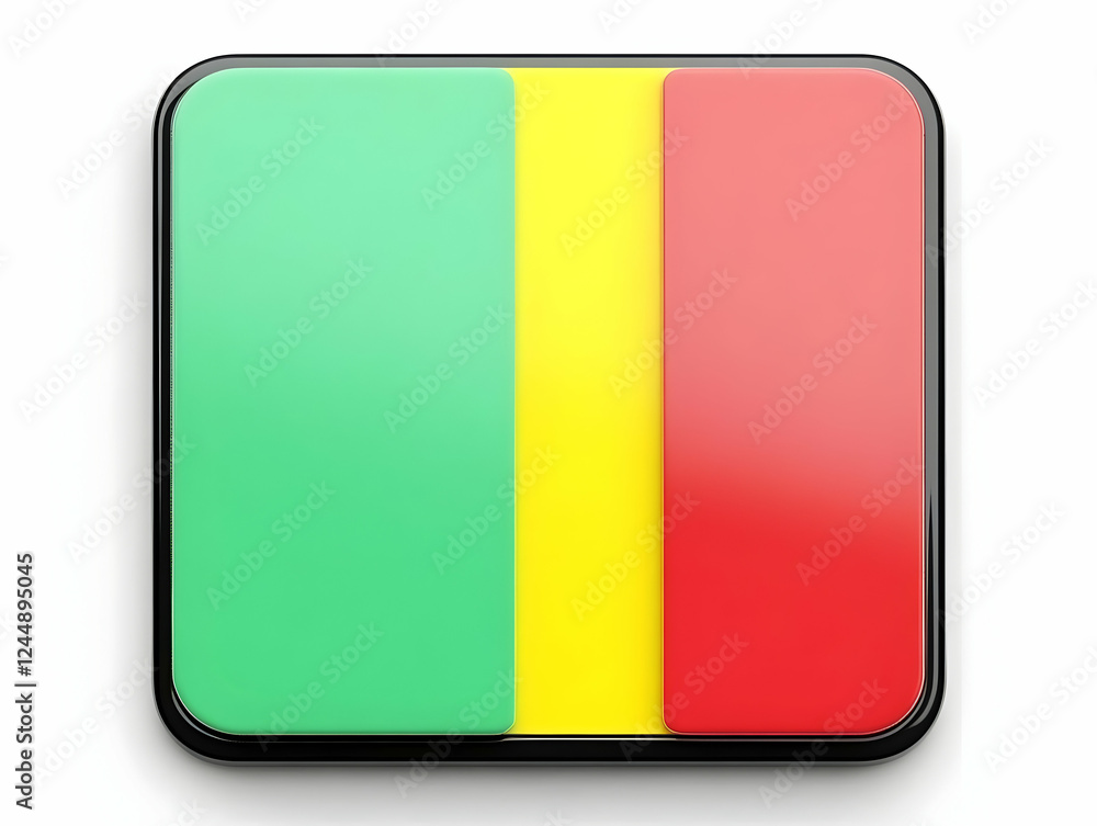 Fototapeta premium 3D Rendered Vertical Stripes in Green, Yellow, and Red Create a Vibrant Rectangular Graphic Design Element