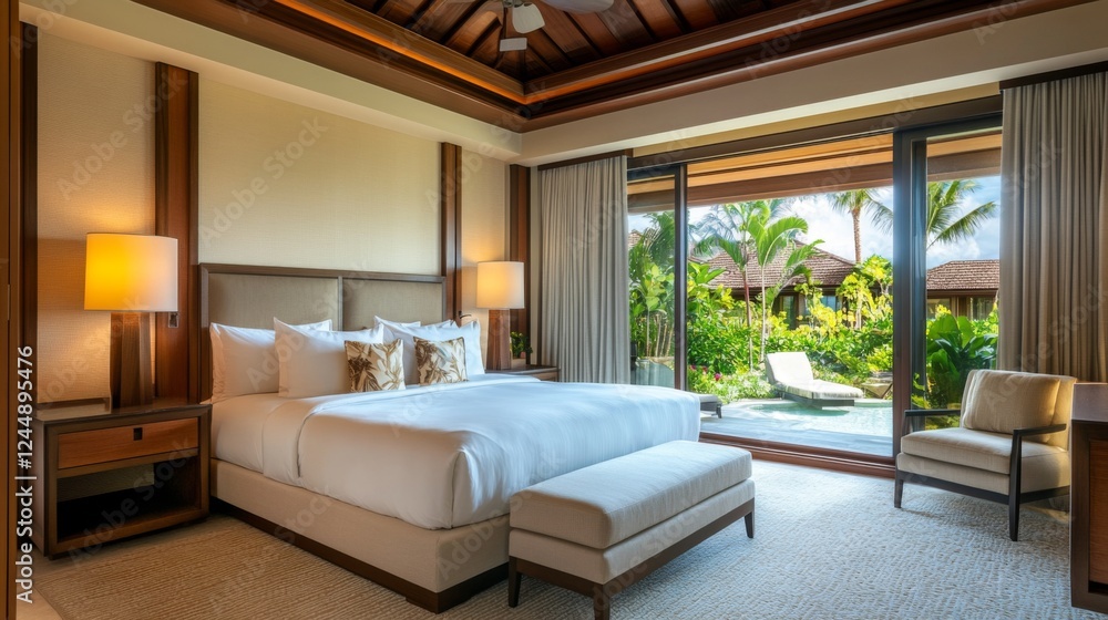 A spacious bedroom with a minimalist design, featuring a king-size bed, neutral decor, and large windows for an airy, open feel A spacious bedroom with a minimalist design, featuring a king-size bed, neutral decor, and large windows for an airy, open feel