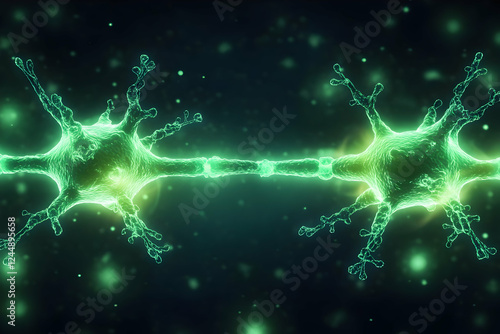 Two Glowing Green Neurons C...