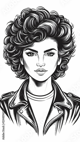 Stylish Woman with Curly Ha...