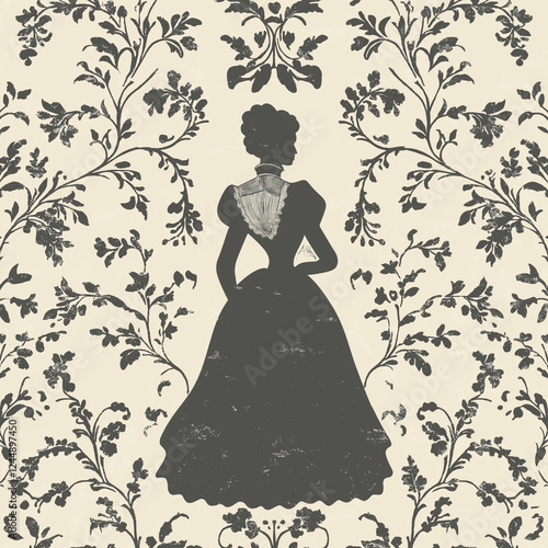 Sophisticated Jane Austen-inspired Victorian pattern design with stylized floral elements and vintage charm