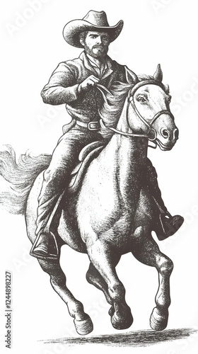 Cowboy Rides Horse at Full ...