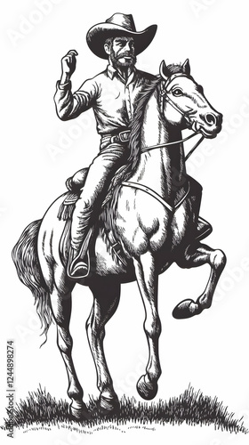 Cowboy Rides a Horse with R...