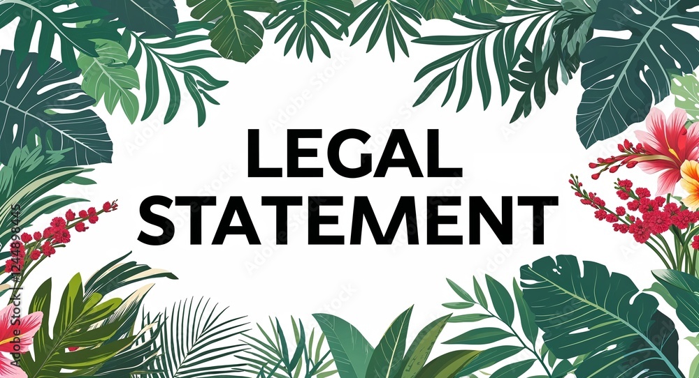 Fototapeta premium legal statement lettering with tropical plants leaves and flowers design on plain white background
