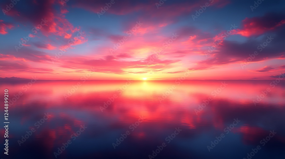 Fototapeta premium Vibrant Sunset Over Calm Ocean Water Reflecting Sky