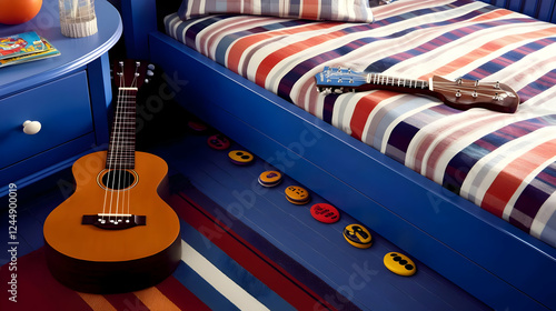 Two Guitars Rest in a Blue ...
