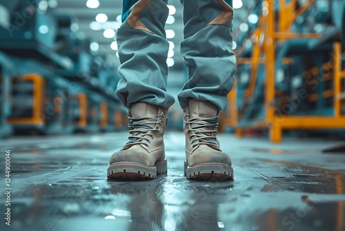 Worker wearing safety shoe and standing in the factory