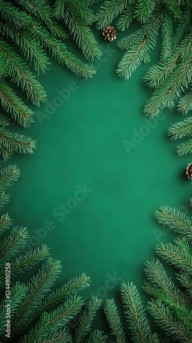 Wallpaper Mural Christmas Fir Tree Branches Frame a Deep Green Background with Pine Cones Beautifully Torontodigital.ca