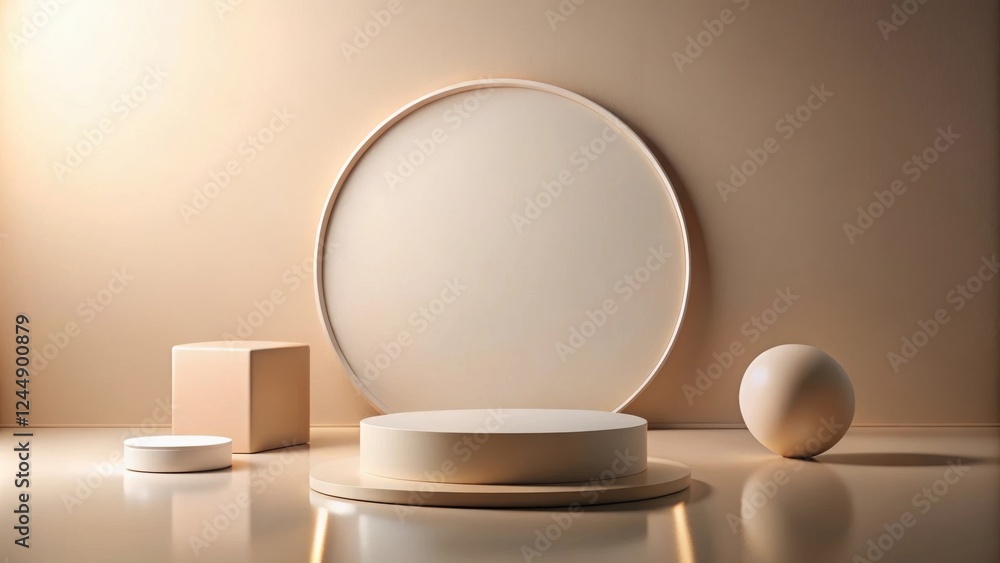 Neutral-toned display with geometric shapes and subtle lighting Neutral-toned display with geometric shapes and subtle lighting