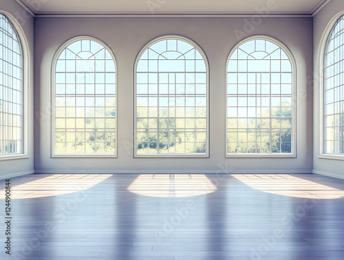 Empty Room with Arched Wind...