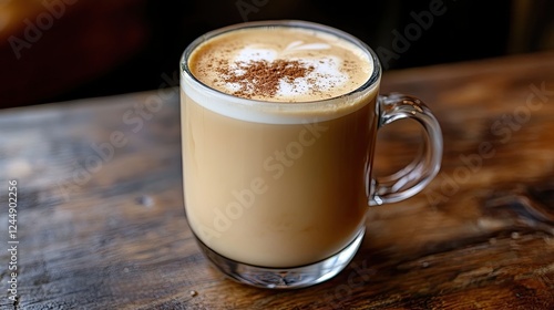 Cozy Latte Art: Cinnamon-Dusted Coffee on Rustic Wooden Table Top