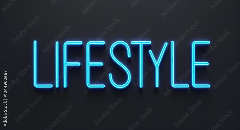 lifestyle word lettering with neon blue glow on plain black dark background lifestyle word lettering with neon blue glow on plain black dark background