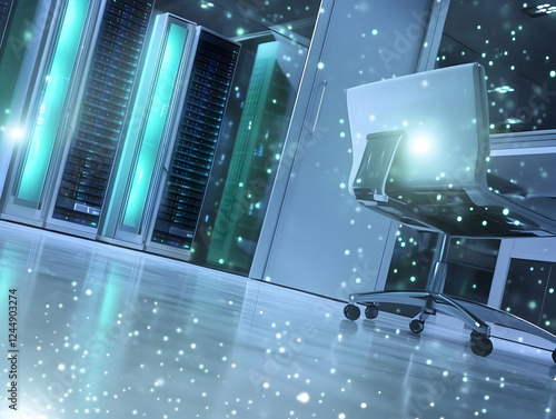 Server Room with Glowing Li...