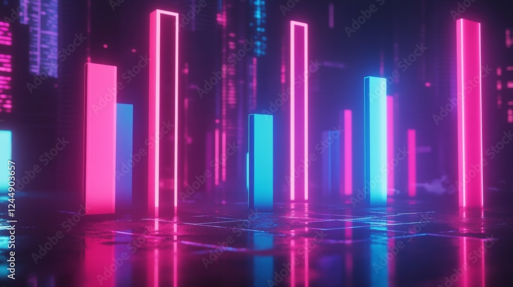 Stylized bar graph with glowing bars in neon colors, set against a dark, tech-inspired background for a dynamic and impactful graphic Stylized bar graph with glowing bars in neon colors, set against a dark, tech-inspired background for a dynamic and impactful graphic