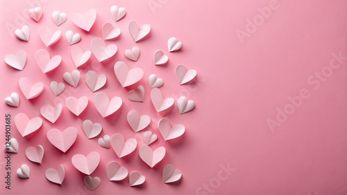 Pink and White Paper Hearts on a Pink Background