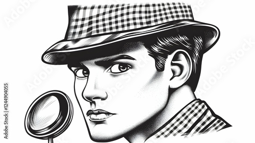 Man in Checkered Hat Observ...