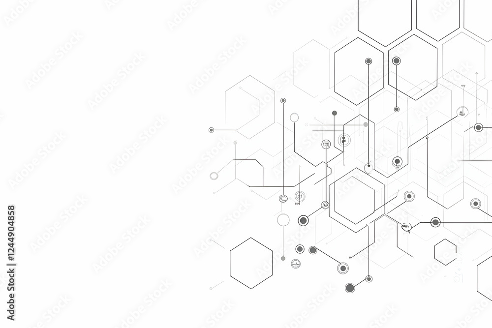 Abstract Technology Background Connects Hexagons and Circles Seamlessly with Modern Design Elements. Abstract Technology Background Connects Hexagons and Circles Seamlessly with Modern Design Elements.