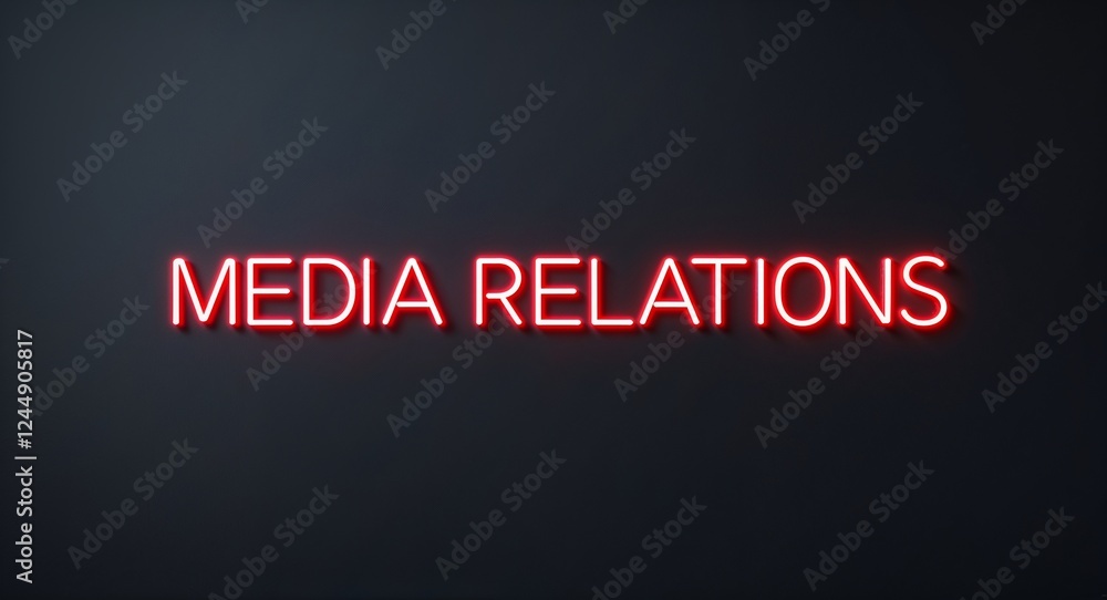media relations word lettering with neon red glow on plain black dark background media relations word lettering with neon red glow on plain black dark background