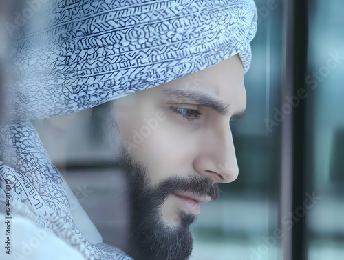 Man with Turban Gazes Thoug...
