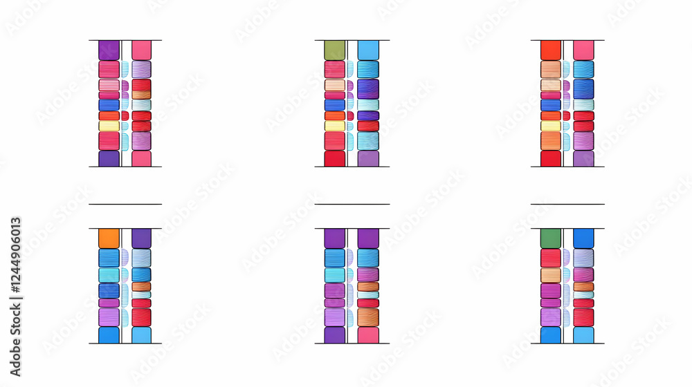 Fototapeta premium Six Vibrant Columns Showcase Colorful Blocks and Textured Lines in a Modern Abstract Illustration