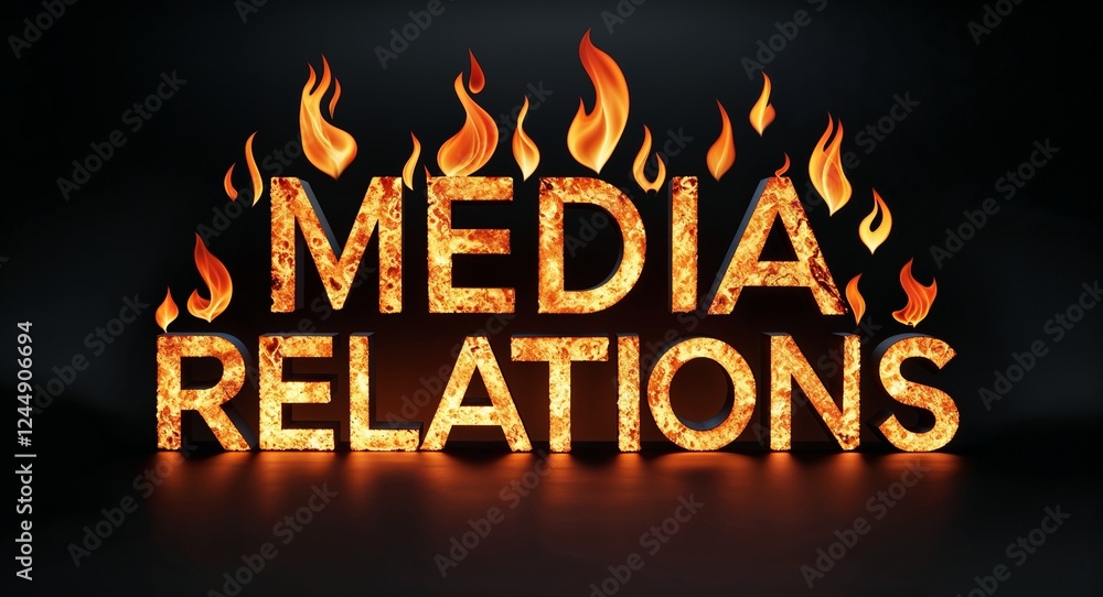 media relations word made of fire flame on black background media relations word made of fire flame on black background