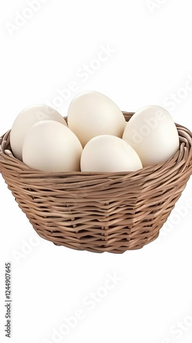 Wallpaper Mural Five Fresh White Eggs Nestled in a Rustic Wicker Basket on a Clean White Background Torontodigital.ca