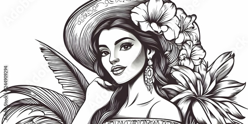 Elegant Woman with Hat and ...