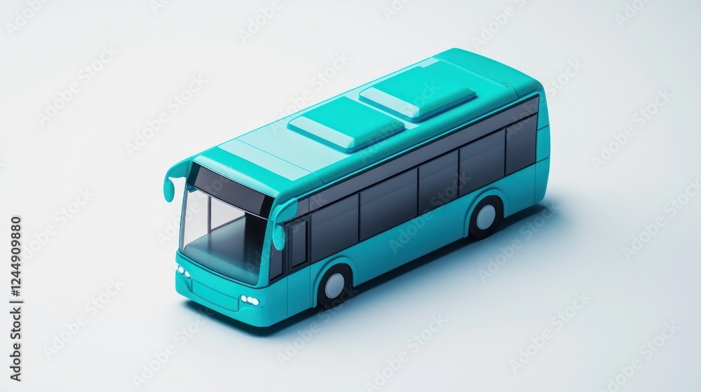 Isometric view of a teal city bus on a white background. Isometric view of a teal city bus on a white background.