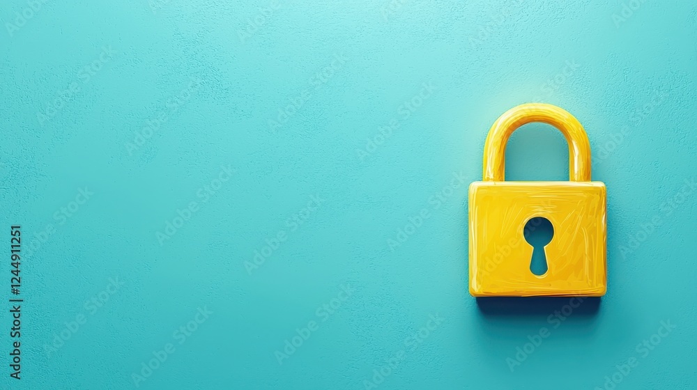 Colorful Yellow Lock on Turquoise Background Colorful Yellow Lock on Turquoise Background