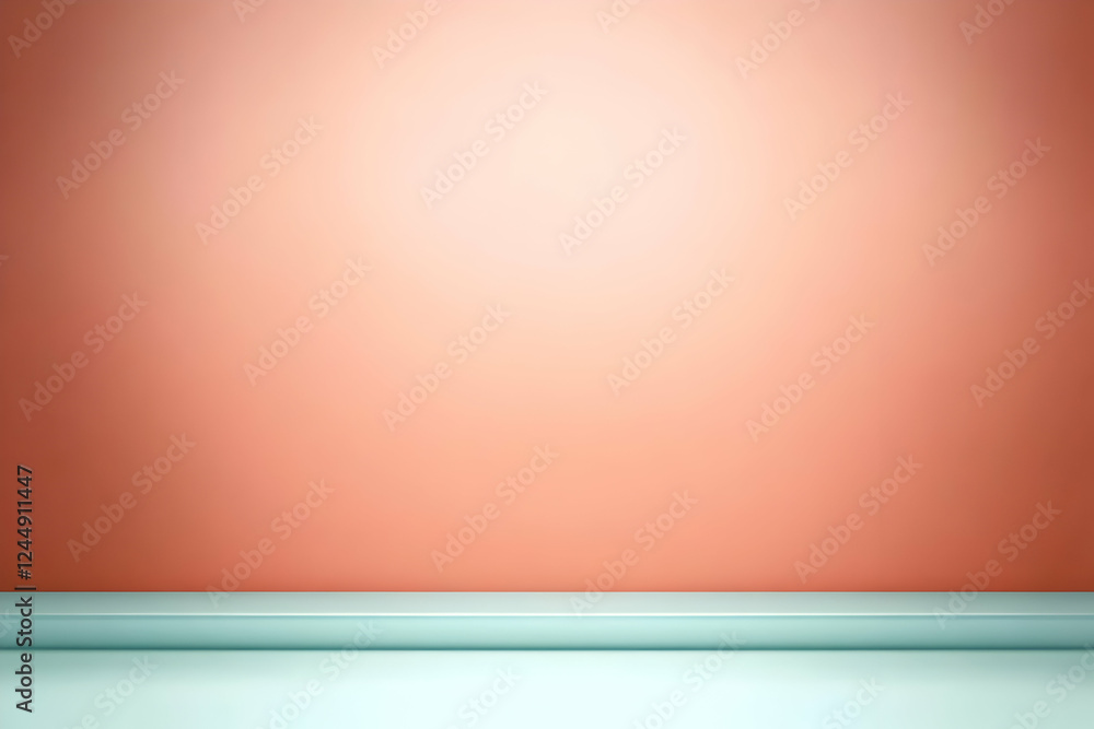 Empty Teal Shelf Against a Light Orange Wall Creates a Modern and Minimalist Display Space Empty Teal Shelf Against a Light Orange Wall Creates a Modern and Minimalist Display Space